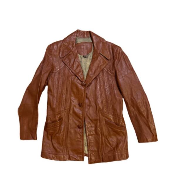 Vintage Leather Jacket Camel Brown Womens Size 40 US M